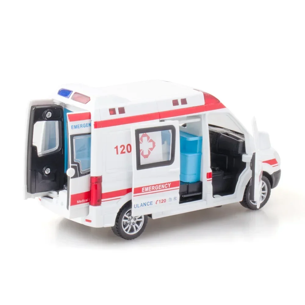 1:32 Mercedes-Benz Ambulance Fire Engine Diecast Metal Alloy Model Car Pull Back Car Children Gift Collection A648