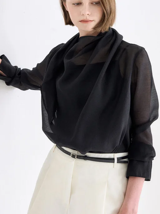 

Ele Korean Sle Long Sve Loose Women's irt with Sa for Commuting 2025 Autumn Faion Anti-Wrinkle Breathable