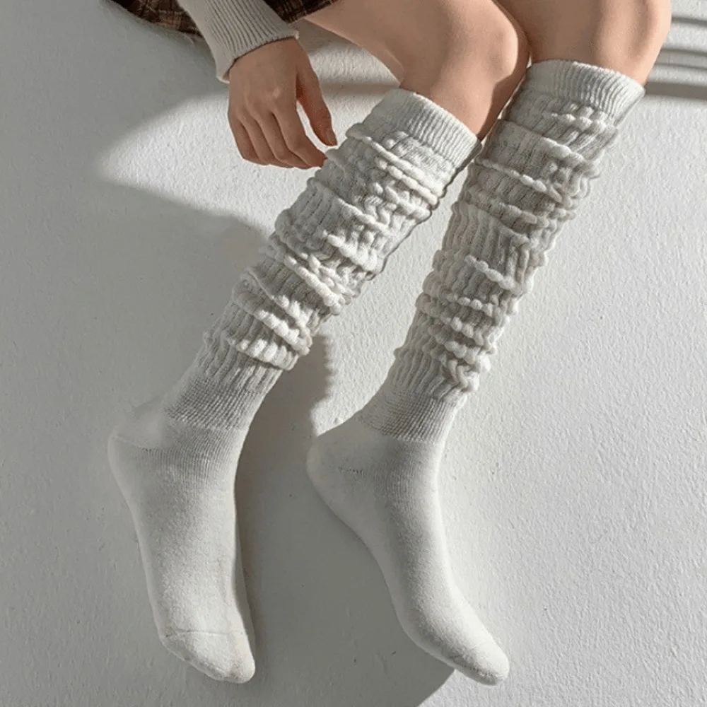 1 pair New Pleated Slouchy Over-Knee Socks Stacked Warm Thigh-High Socks Thick Winter Socks Women