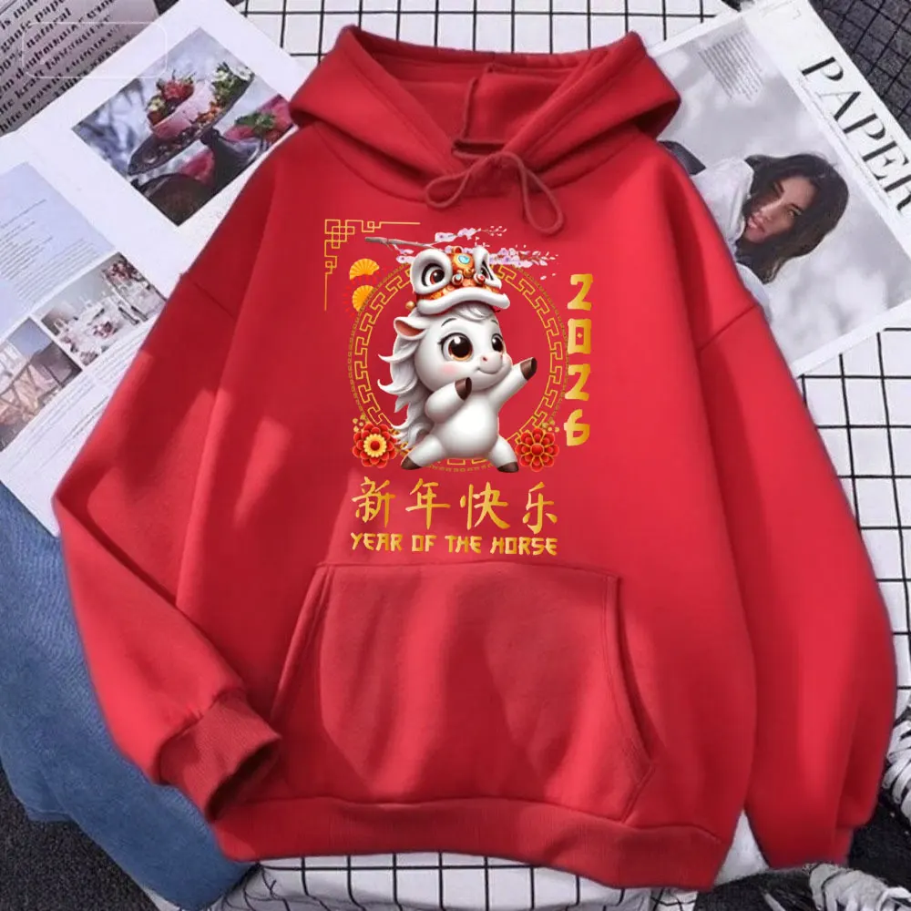 

Year of The Horse 2026 Chinese Lunar New Year 2026 Men Unisex Pullover Hoodie Unisex Long Sleeve Hoodie Streetwear Pullover