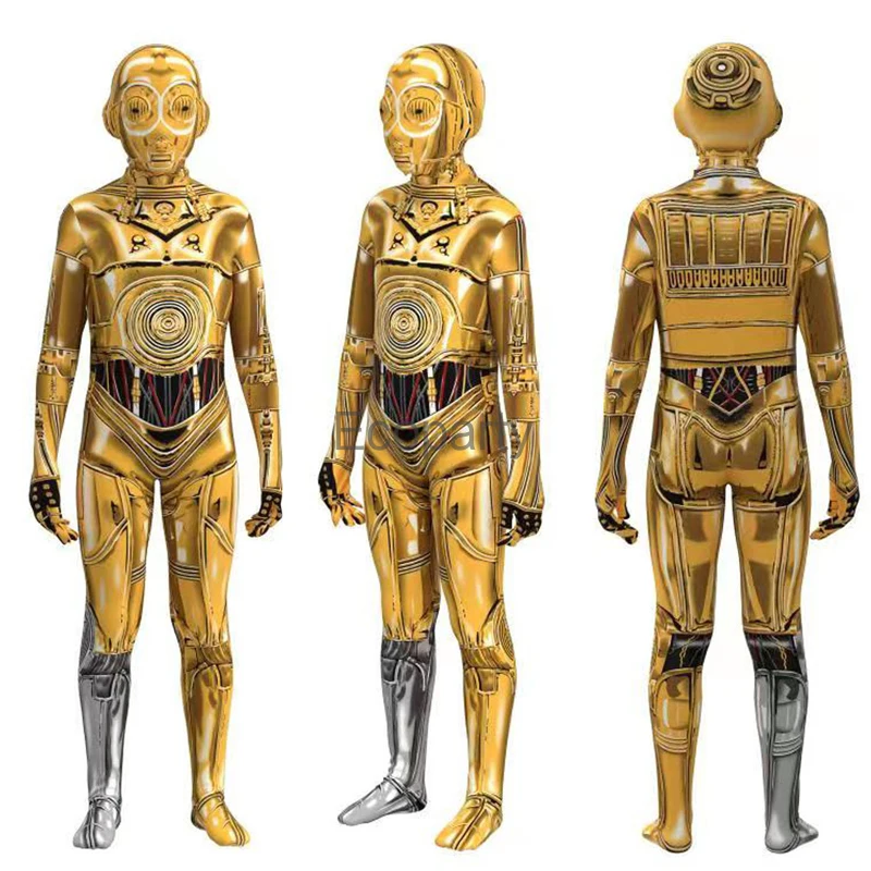 Roboter-Kostüm Cosplay See-Threepio Protokoll-Droide Maske Punk Gold Zentai Jumpsuit für Männer und Frauen Halloween Maskerade Party Bodysuits