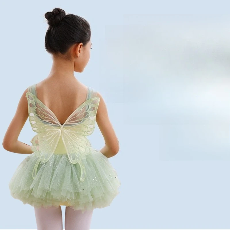 Girl Ballet Summer Spaghetti Strap Butterfly Sequined Lace Trim Tulle Tutu Leotard Kids Fairy Style For Stage Performance Outfit - view 6
