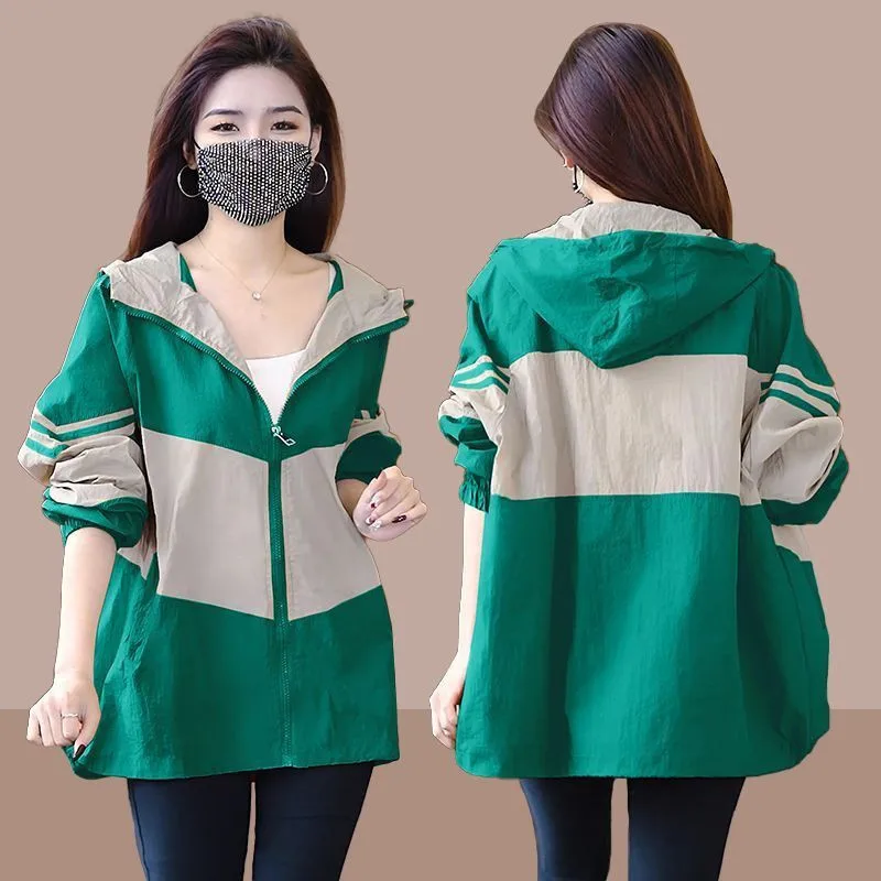 

Hooded Sun Protection Clothing Women's 2025 Summer New Overcoat Female Korean Stitching Coat Sunscreen Clothing Loose Jacket