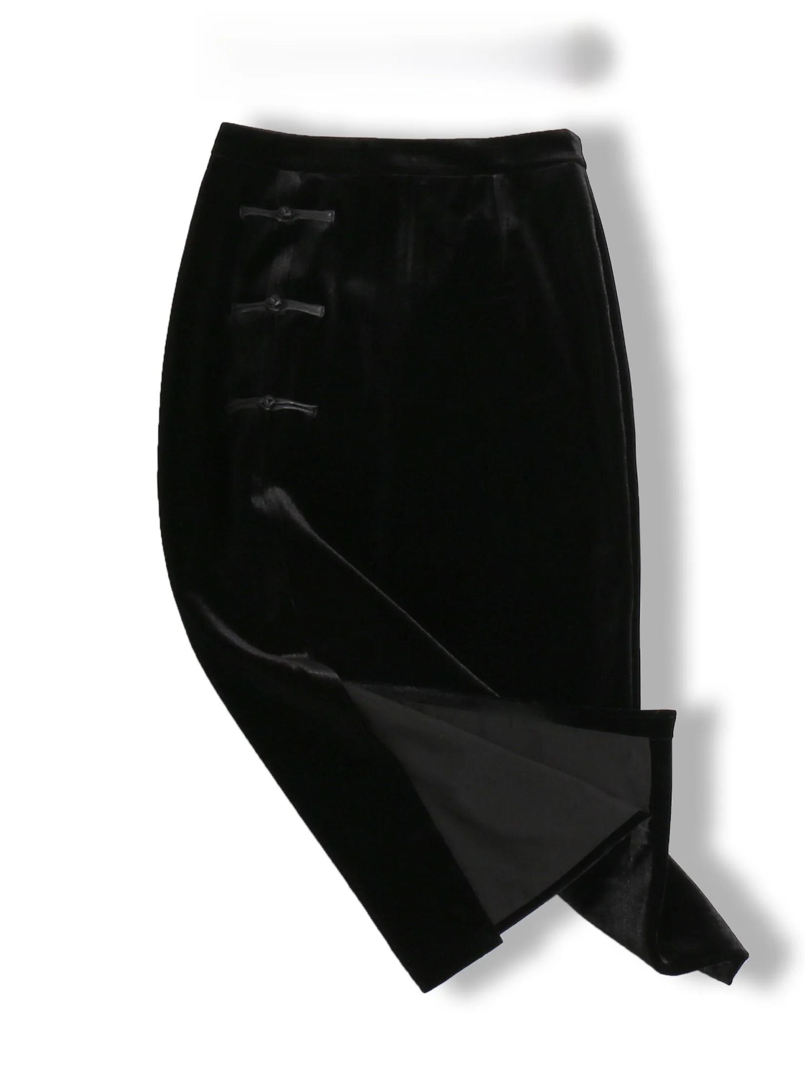 

Elegant Velvet Midi Skirt for Women with Slit High Waist Chinese Style Retro Button Design Pure Color Autumn Fashion Ladies' ...
