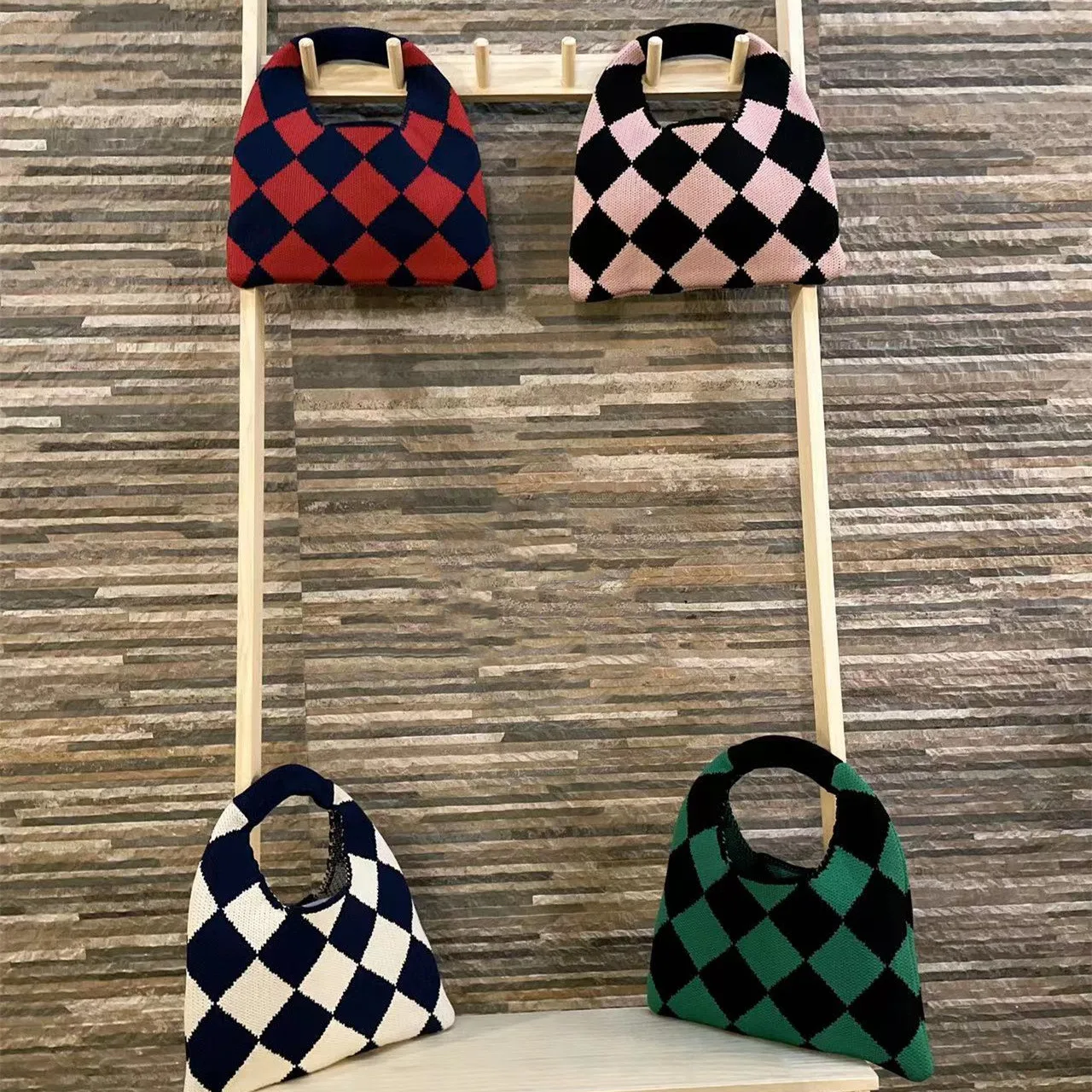 2022 Plaid Knitting Women Shoulder Bag Fashion Hollow Out Tote ladies Female Woven Shopper Wrist Purse Lady Crossbody Handbag