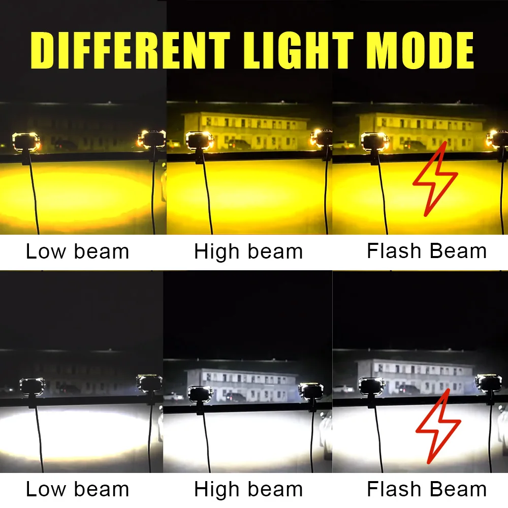 Double Color Led Motorcycle Headlights with Wiring Harness High Low Beam Auxiliary Motorcycle Headlight Motor Fog Lights 12-80V