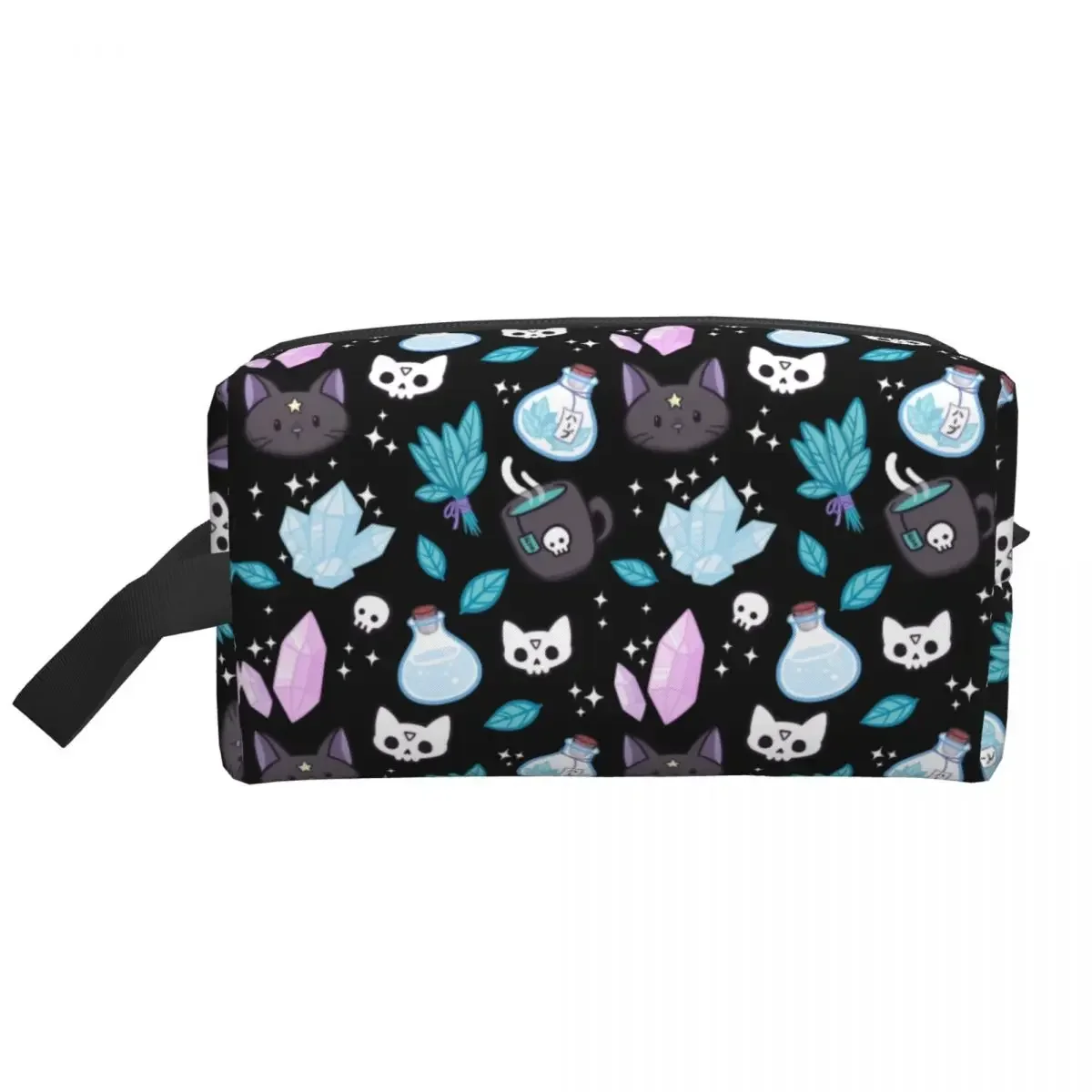 Herb Witch Travel Cosmetic Bag Women Halloween Witchy Spooky Cat Toiletry Makeup Organizer Ladies Beauty Storage Dopp Kit