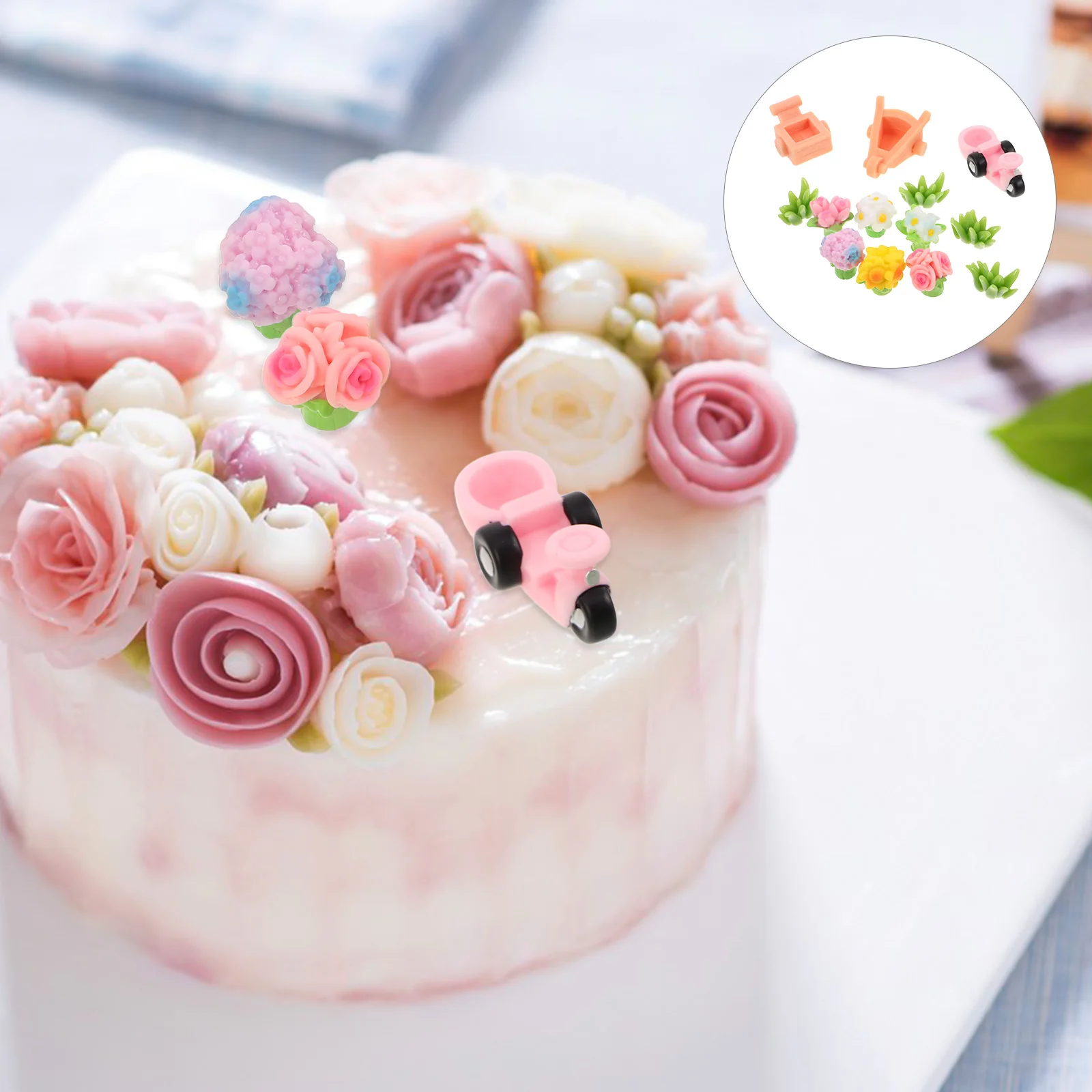 

22Pcs Mini Artificial Flower Bouquet Resin Figures for Cake Decorations Home Office Micro Landscape Small Faux Flowers Crafts