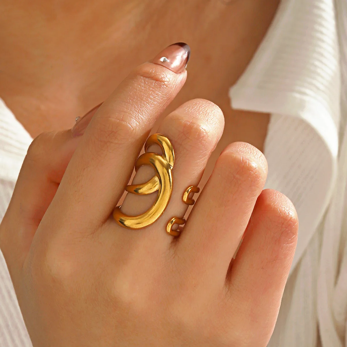 Gold Color Hip Hop Geometric Stainless Steel Adjustable Stacking Ring for Women Aesthetic Engagement Wedding Jewelry Gift