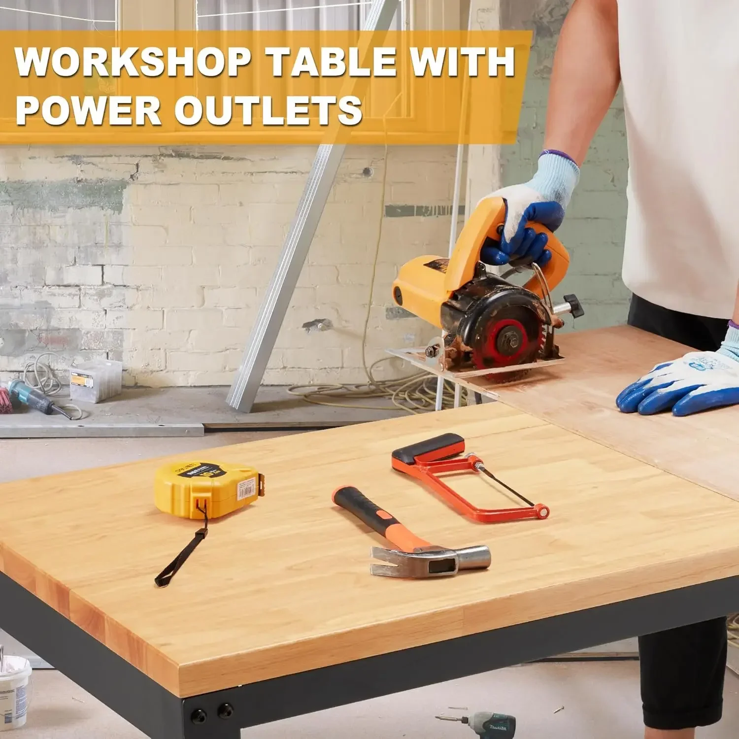 ارتفاع قابل للتخصيص قابل للتعديل منضدة 60 "2000 رطل قدرة محطة عمل من الخشب الصلب طاولات عمل شديدة التحمل مع منافذ طاقة