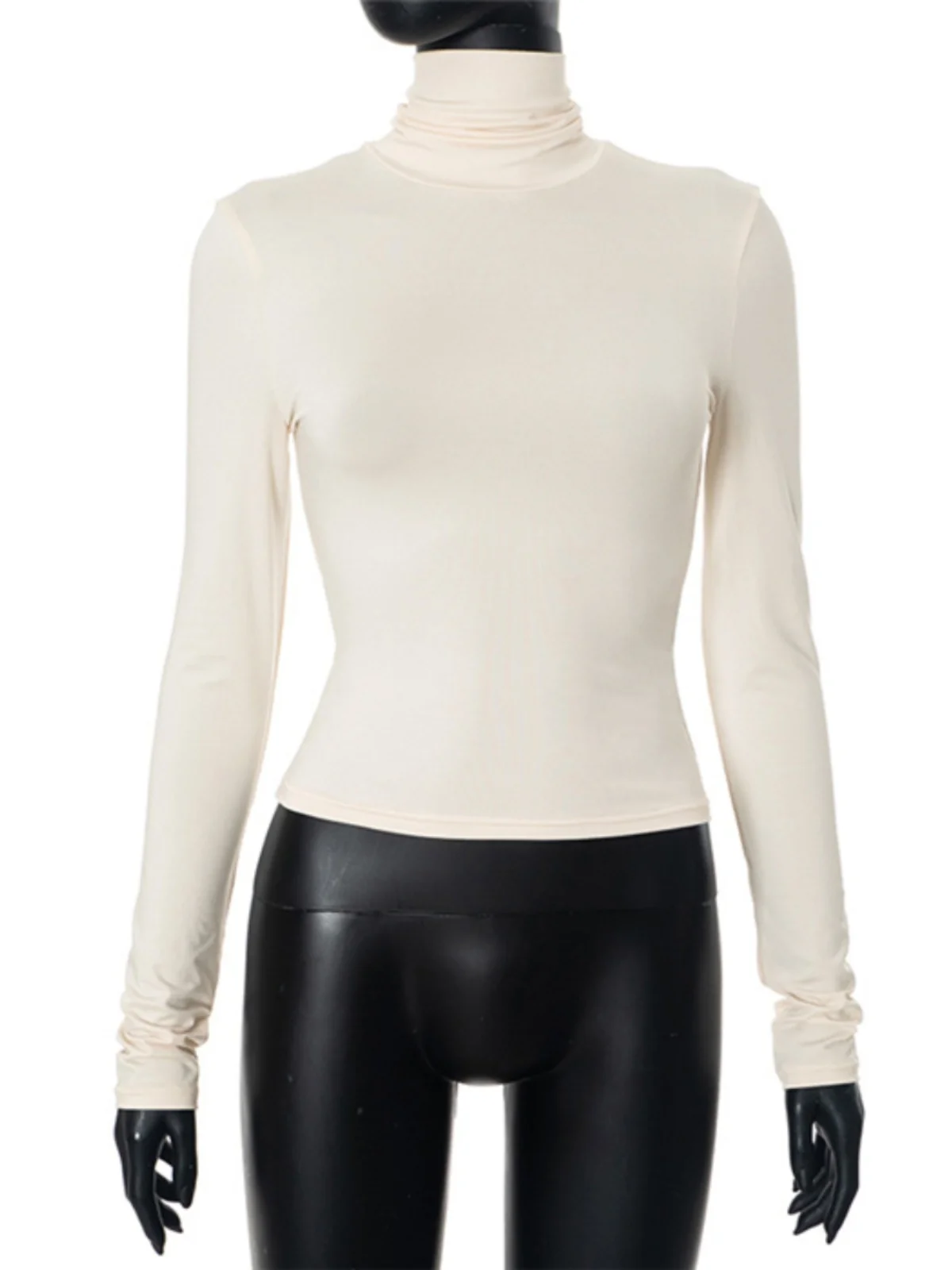 Slim Fit Casual  Color Long Sve High Collar T irt Women's Sexy Top Street Sle Faion Chinese Brand ex Clothing