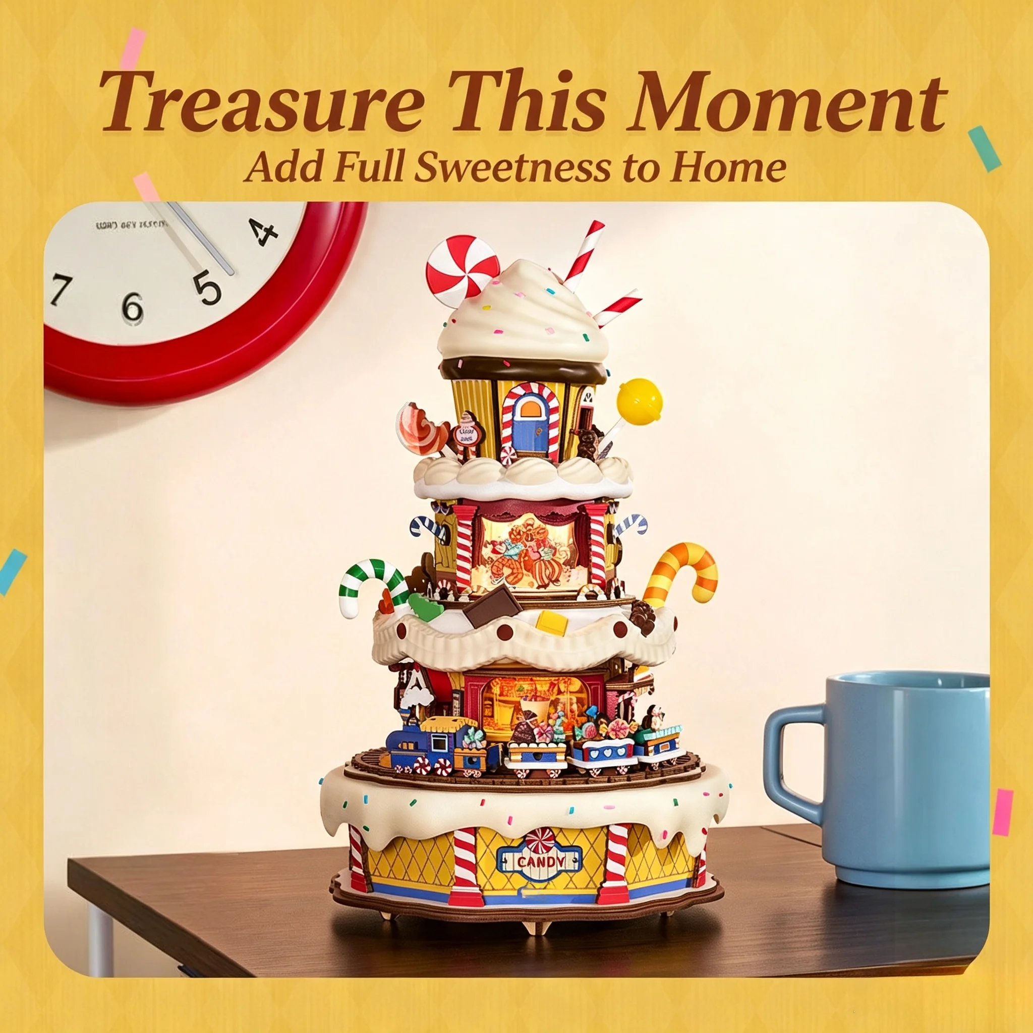 Cake Party Music Box 3D Wooden - Music Box Wooden 3D Puzzle Rotating 评论和价格
