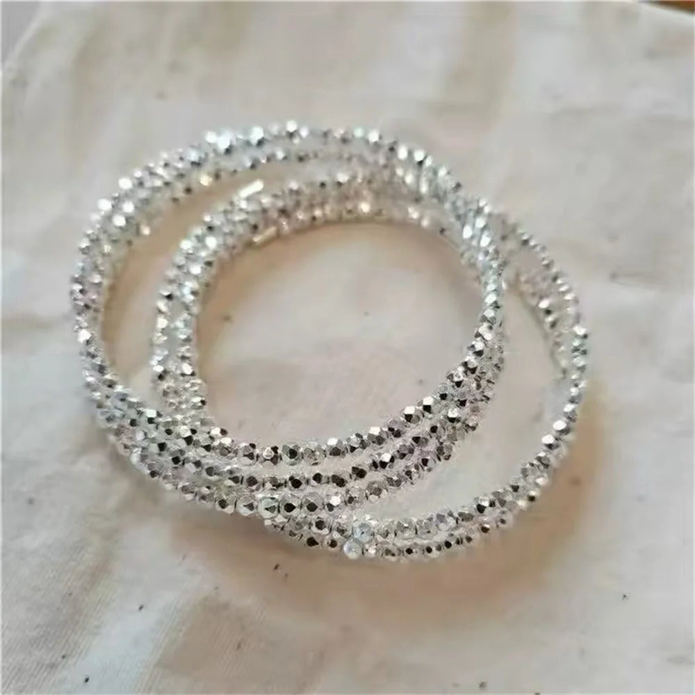 OUYADI Women Multi-layer Crystal Bead Stretch Bracelet,3 Loops Faceted Sparkling Beads Elastic Bracelet, Daily Wear Jewelry Gift