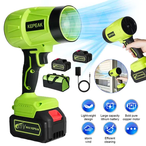 Electric Cordless Portable Turbo Blower Brushed Storm Machine Household Dust Snow Cleaning Power Tool with 10-cell,2-battery