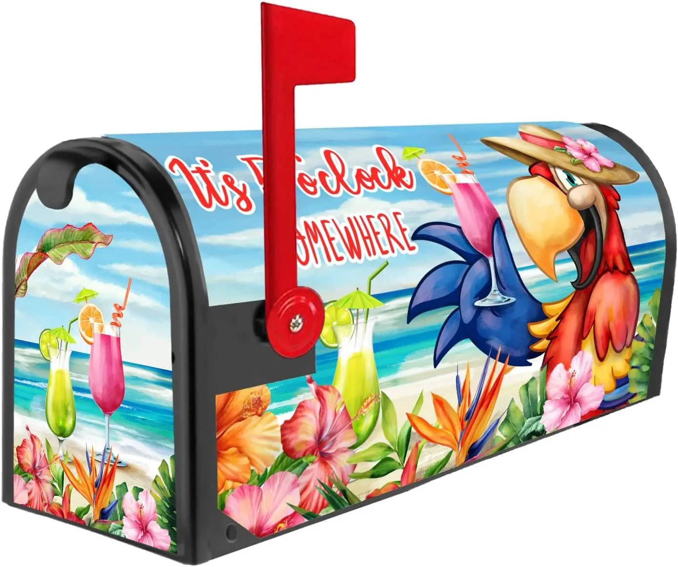 Hooetoon Mailbox Covers Magnetic Standard 5 O'Clock Parrot Summer Vinyl Magnetic Mailbox Cover Add Side Cover for Garden Yard