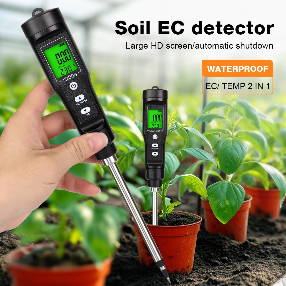 LCD Digital Soil Tester 0.00-10.00mS/cm Soil EC Meter Handheld EC/TEMP 2 In 1 Soil Detector ATC Temp Detection for Garden Farm