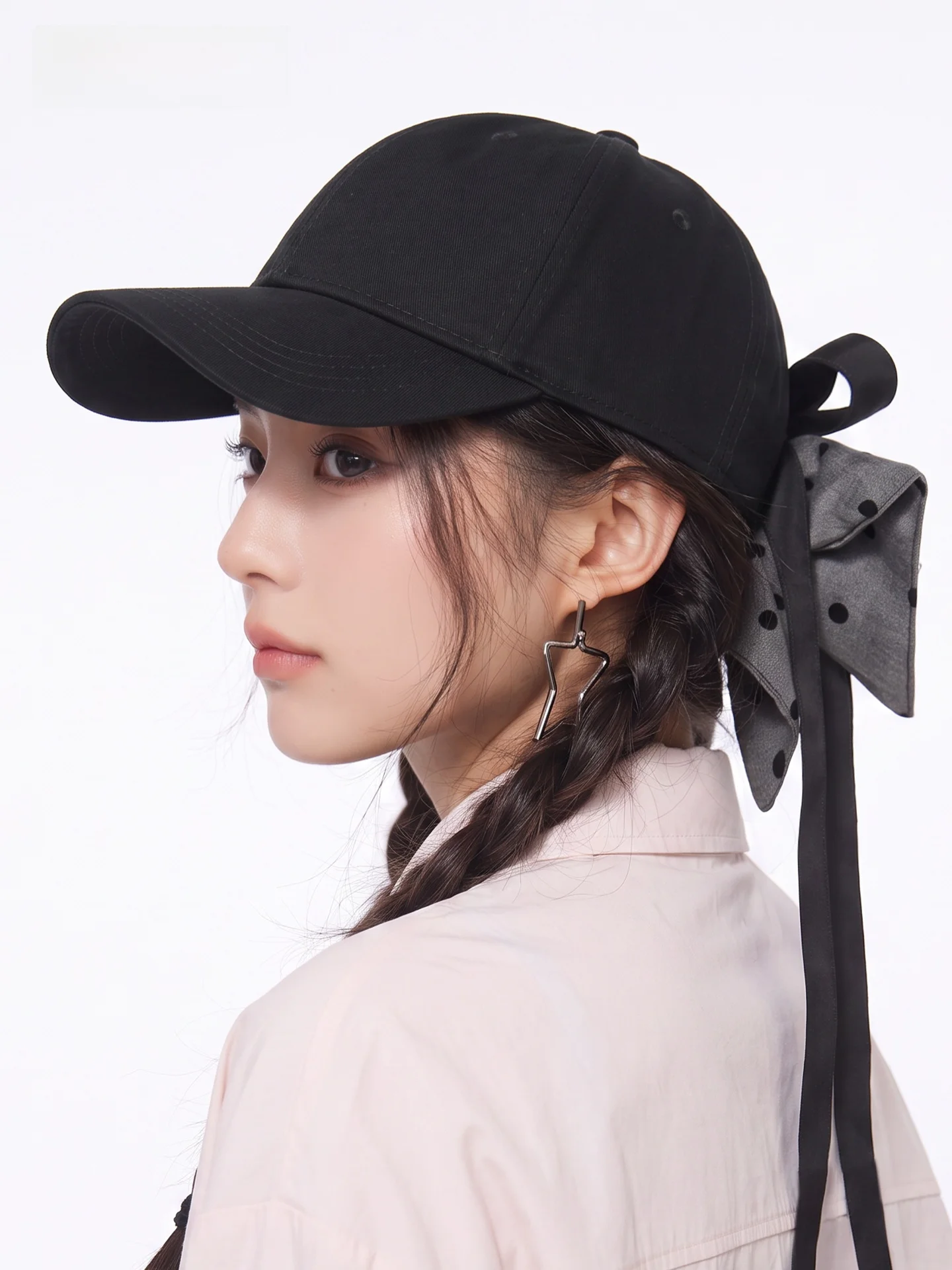 women's-cotton-baseball-cap-spring-autumn-winter-polka-dot-bow-tie-bucket-hat-street-style-adjustable-round-top-soft-comfortable