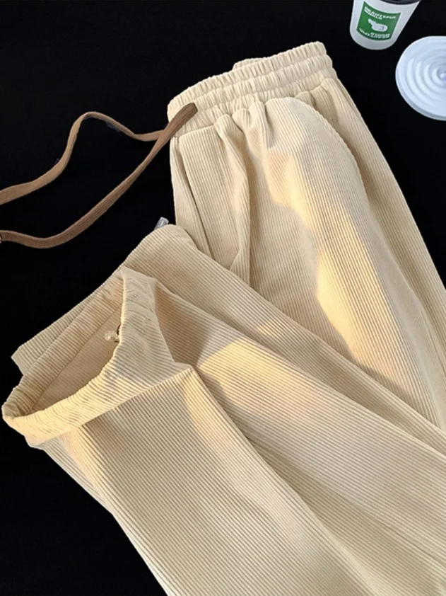Dames dunne corduroy broek met rechte pijpen lente herfst Koreaanse stijl casual sport losse broek met manchetten
