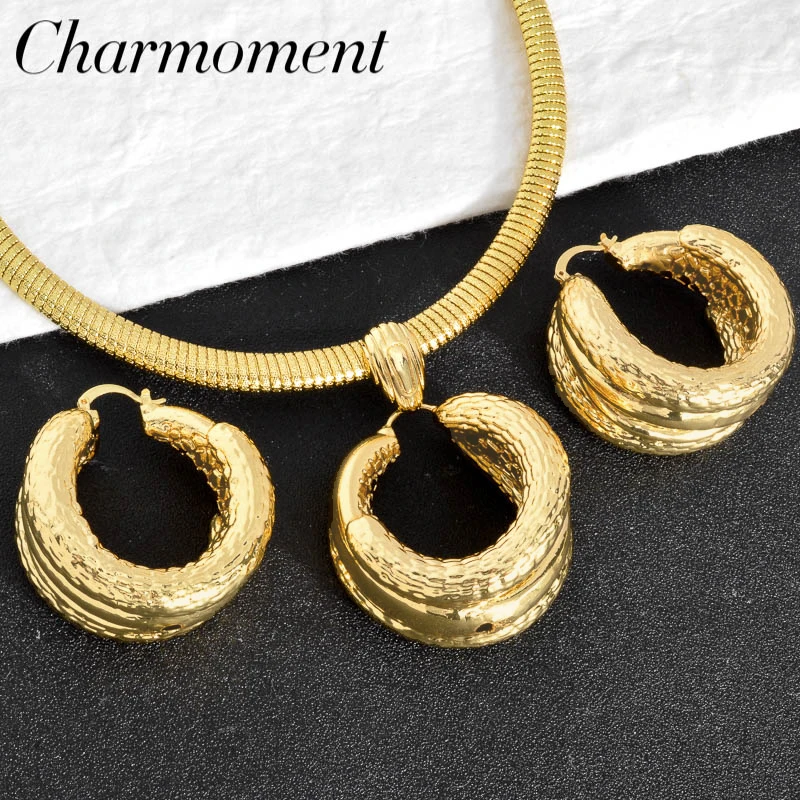 Italy Classic 18K Gold Plated Jewelry Set for Women Fashion Hoop Earrings Necklace African Wedding Party Jewelry Accessories