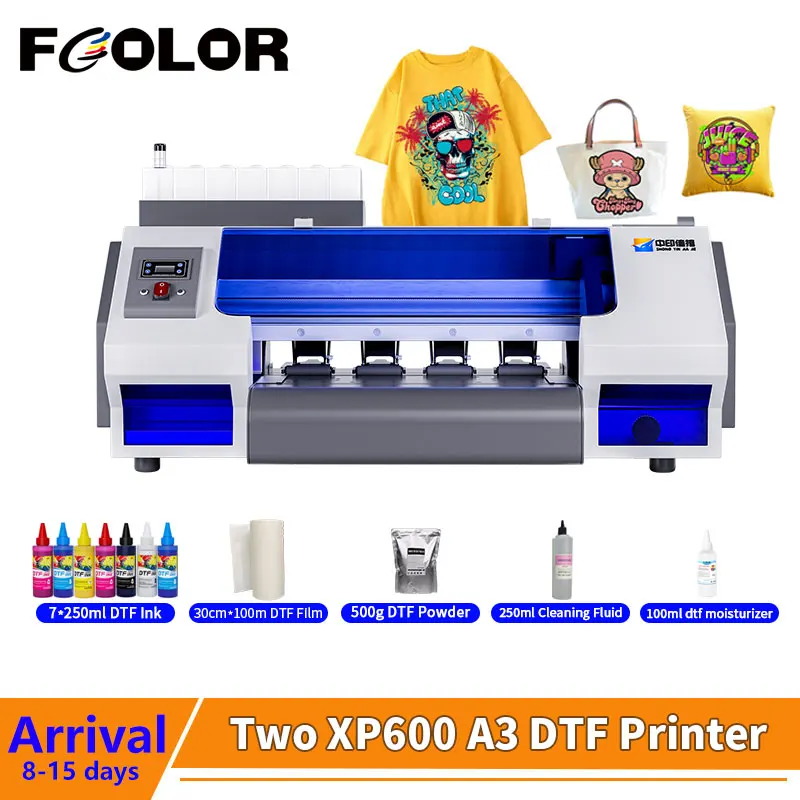 Fcolor Roll-to-Roll 7 Farben xp600 Doppelkopf a3 dtf Drucker direkt auf Film T-Shirt Druckmaschine für T-Shirt Textildruck