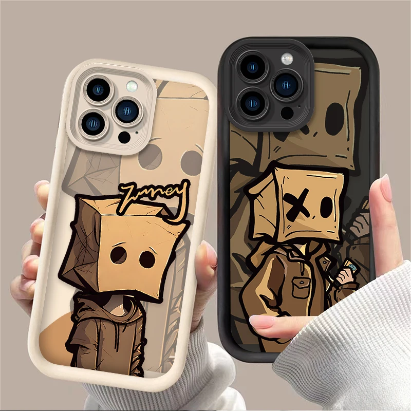 Cartoon Box Paper Man Case For iPhone 16 15 14 13 12 11 Pro Max X XS X S Max XR SE 2020 7 8 Plus Shockproof Silicone Back Cover