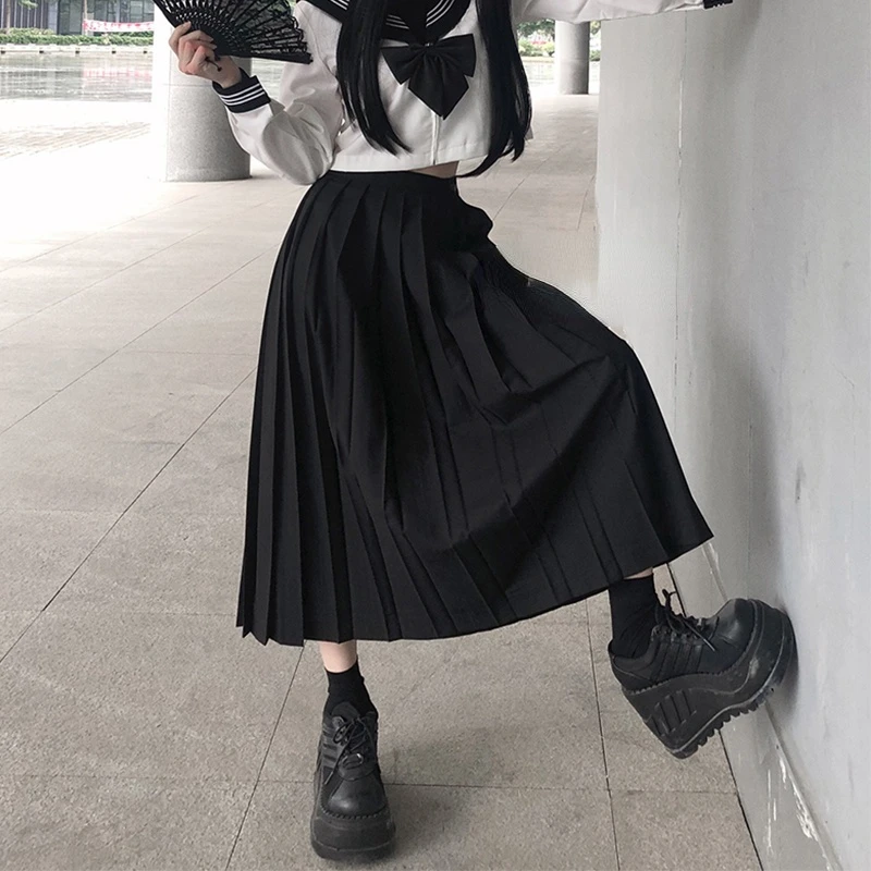 Pleated Skirts Women S-5XL Vintage Young basic Leisure Korean All-match Spring High Waist Female Skirts College