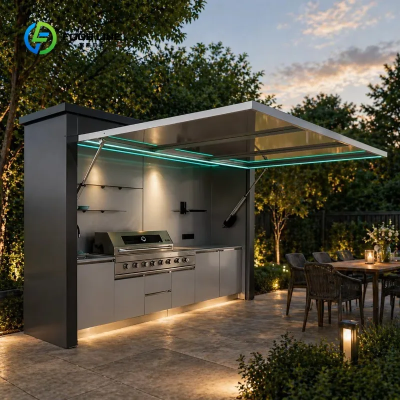 Customized Modular Outdoor Kitchen Island Set with BBQ, Cabinets and Pod - Complete Outdoor Kitchen for Garden and Patio Use
