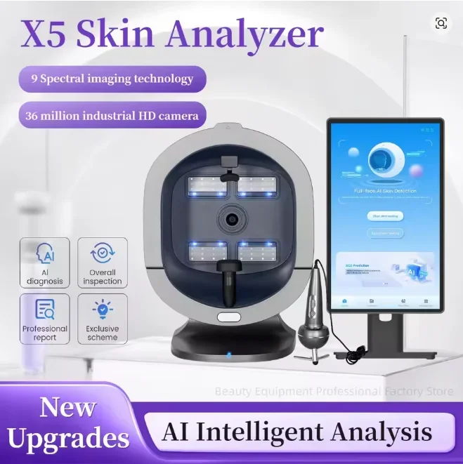 X5 Skin Analyzer,Professional 3D Facial Skin Analyzer Scanner with Dermatoscope and Face Mirror for Skin Face Diagnostics Analys