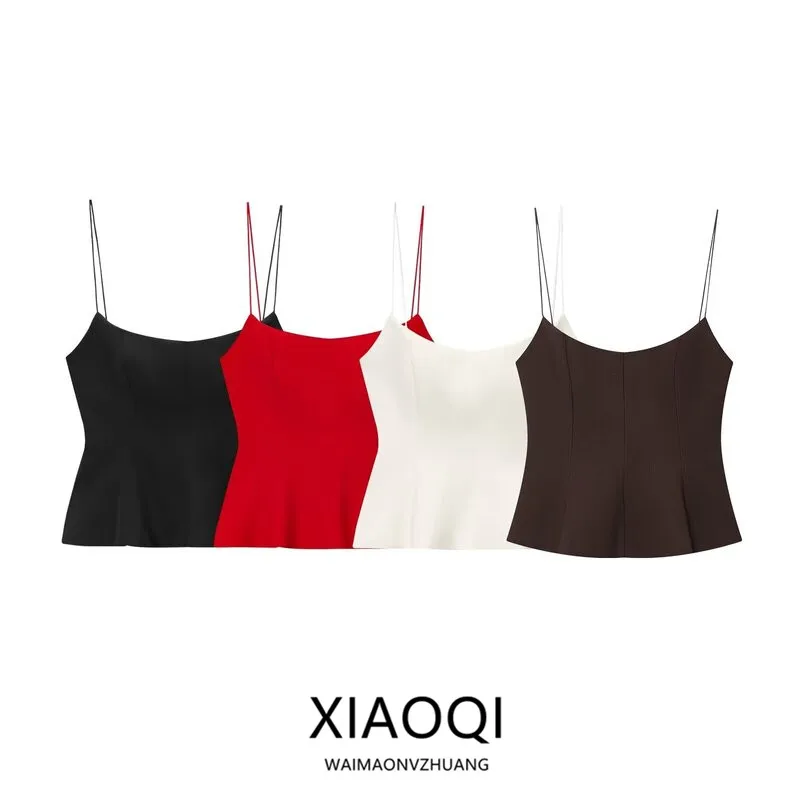 Ele Bal Crop Top Women's Faion Spring Summer Slim Fit Elastic Skirt Sle Hemline New Arrival Vest Strap Tops