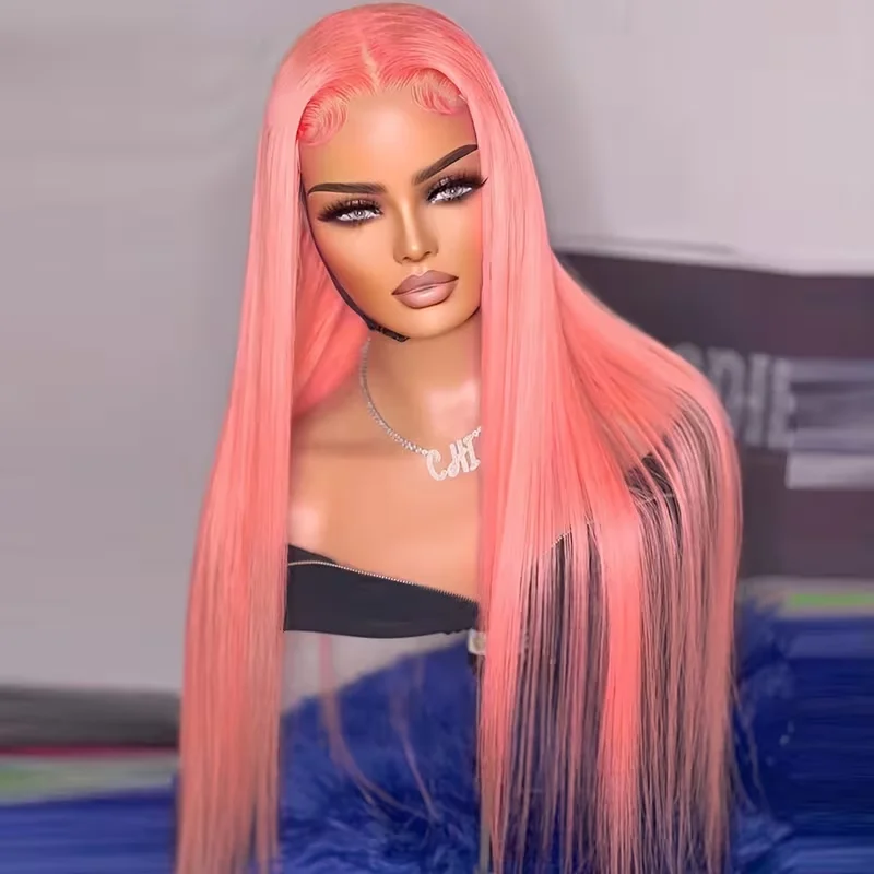 Roze Rechte Menselijk Haar Pruiken 13X4 13X6 Hd Kant Frontale Pruiken 32 36 Inch 220% Dichtheid Braziliaans Menselijk Haar Preplucked Voor Vrouwen