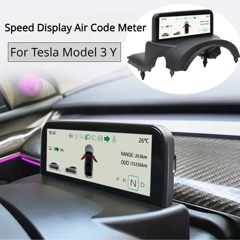 Air Code Meter for Tesla Model 3 Y 4.6\'\' Dashboard Steering Wheel LCD Mini Instrument Panel Speed Vehicle Head Up Display HUD