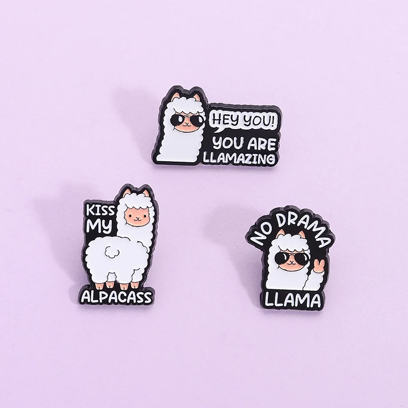 

Kiss My Alpacass No Drama Llama Enamel Pins Cute Animal Alpaca Brooches Backpack Clothes Lapel Badge Jewelry Gift for Friends