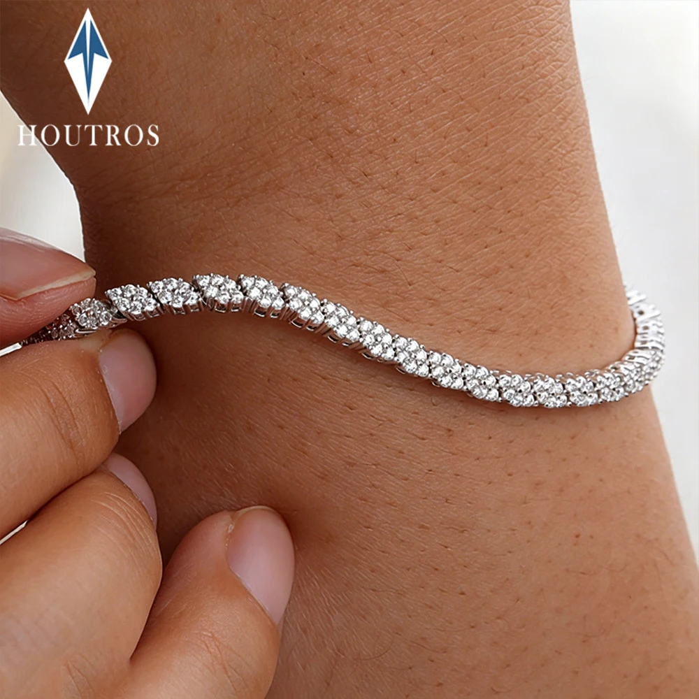 1.2mm D Color Full Moissanite Tennis Bracelet for Women Men 925 Sterling Silver Rhombus Shape Sparkling Bracelets Jewelry Gift