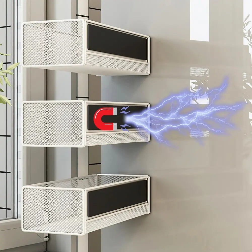 Neuer Metall-Magnetkorb-Organizer, platzsparende Aufbewahrungsbox für den Haushalt, Kühlschrankregal mit großer Kapazität – Detail 1