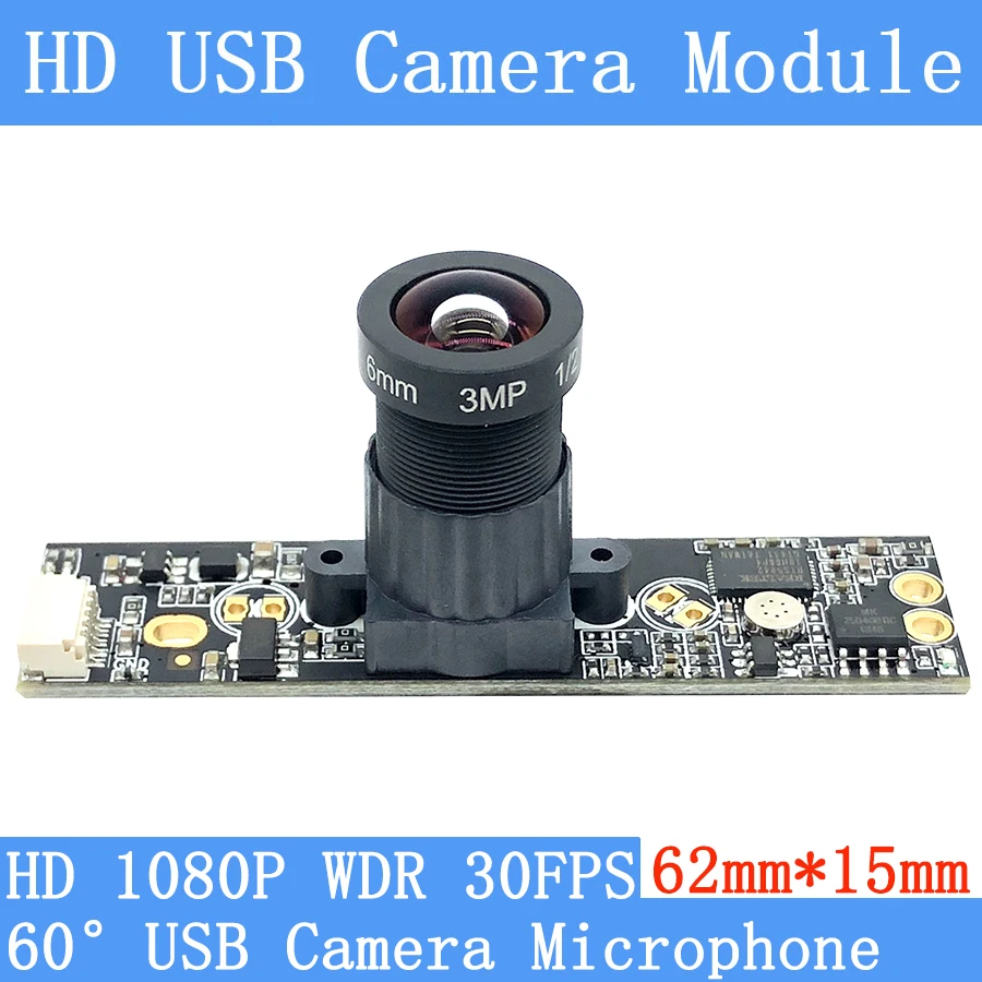 Plug Play Industrial Surveillance WDR 2MP Full HD 1080P Webcam Windows OTG UVC 30FPS USB Camera Module with Microphone 6mm Lens