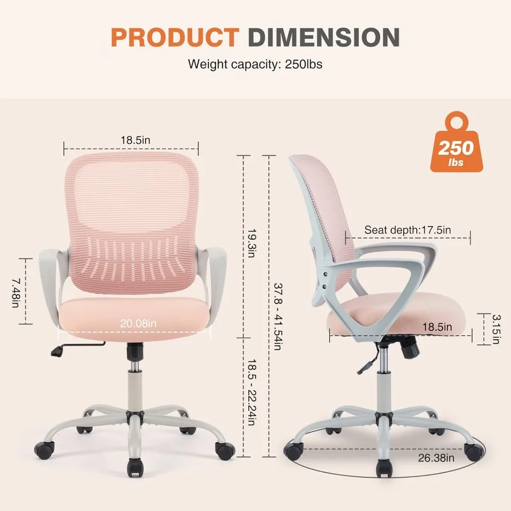 Office Computer Desk Managerial Executive Chair, Ergonomic Mid-Back Mesh Rolling Work Swivel Chairs with Wheels