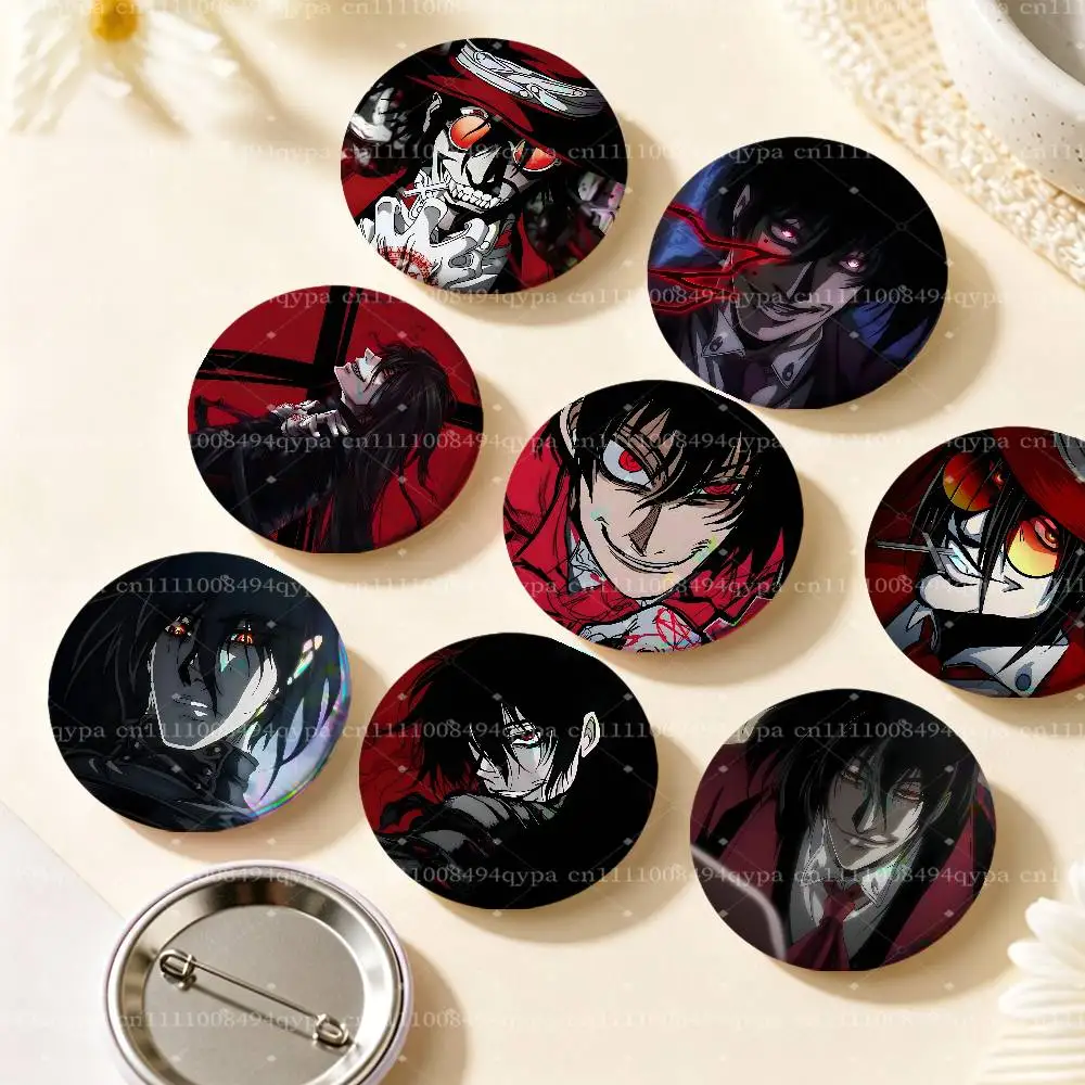 Значок H-Hellsing Alucard с лазерной гравировкой, декоративный подарок, мерч, аксессуар для вечеринок, кнопка для украшений, декора, рукоделия и творчества.