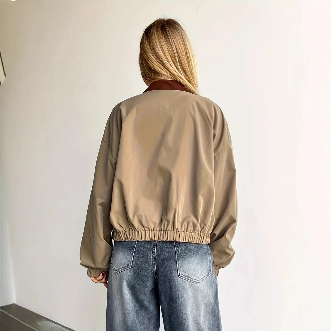 Autumn Color-Block Jacket Women's Elegant Casual Outerwear
