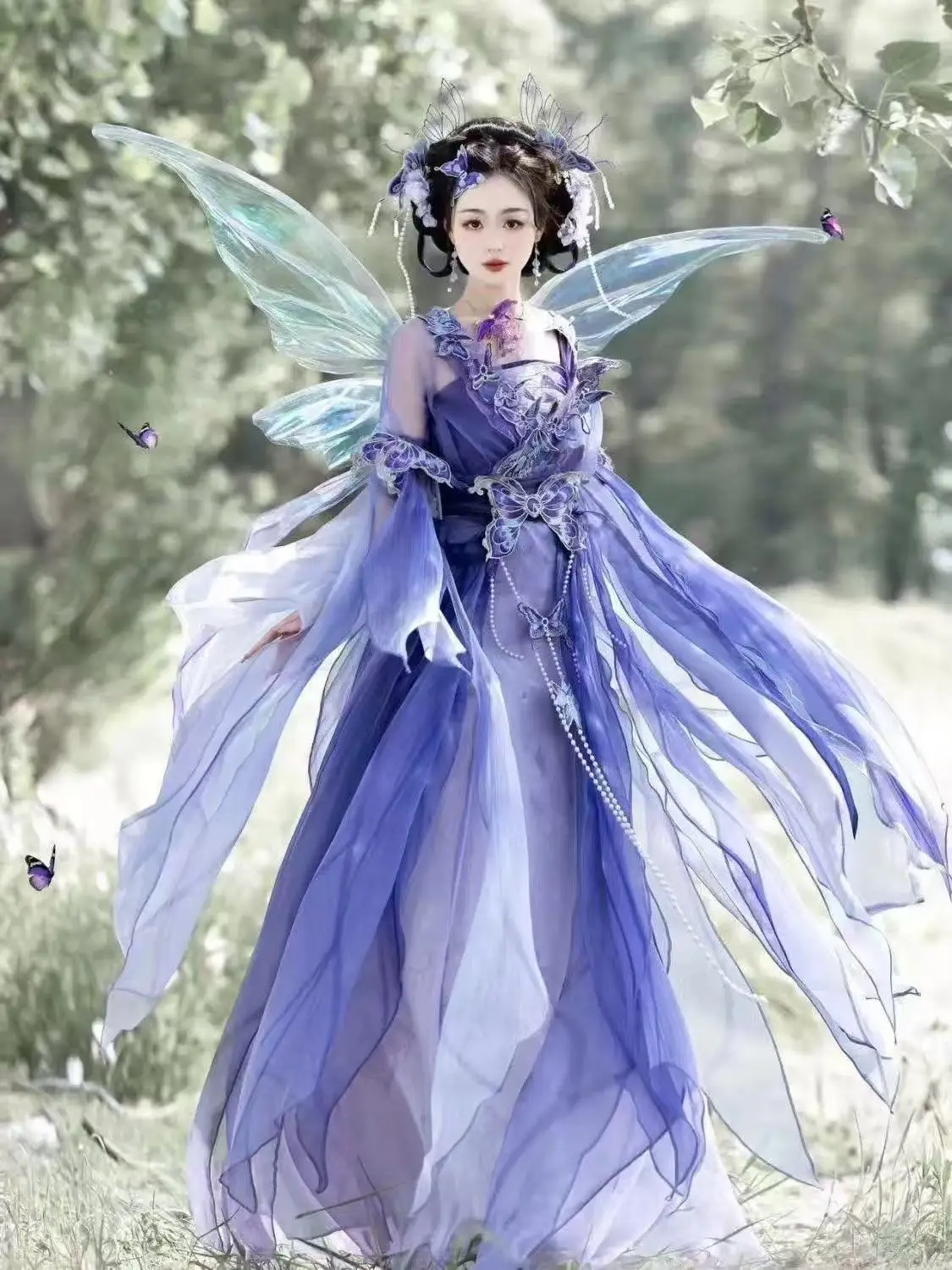

Gorgeous Butterfly Embroidery Hanfu Women Traditional Weijin Period Hezi Skirt Girls Halloween Flying Goddesss Cosplay Suit INS