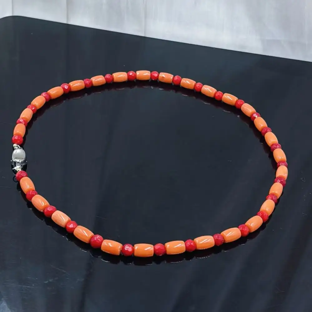 6-8mm Vintage Jewelry Column Round Orange Red Sea Bamboo Coral Natural Gems Women Chokers Necklace