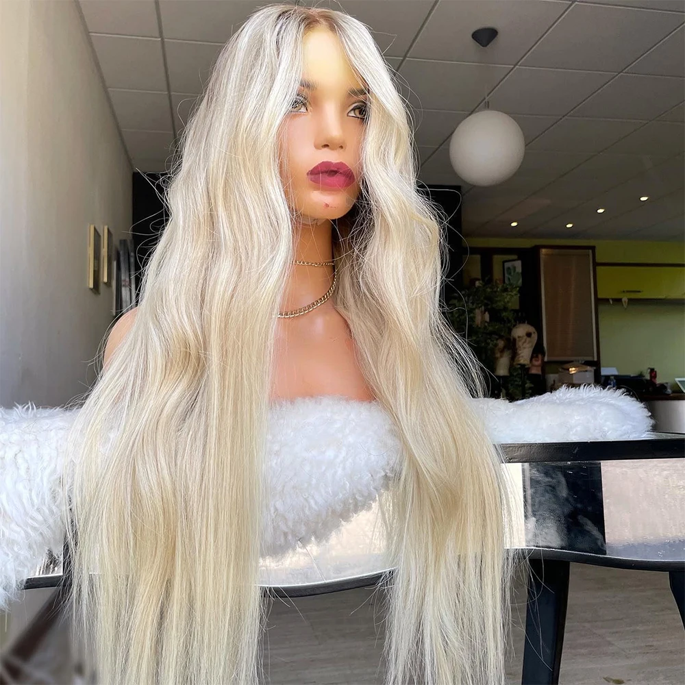 Long Natural Straight 100% Human Hair Wigs Golden Blonde Ombre Highlights 13x4/13x6 Lace Front Brazilian Hair Full Lace Wig 180%