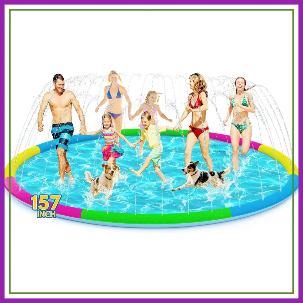 

157" Extra Large Splash Pad - Non-Slip, Thickened Dog Pool with Sprinkler for Toddlers Adults Pets