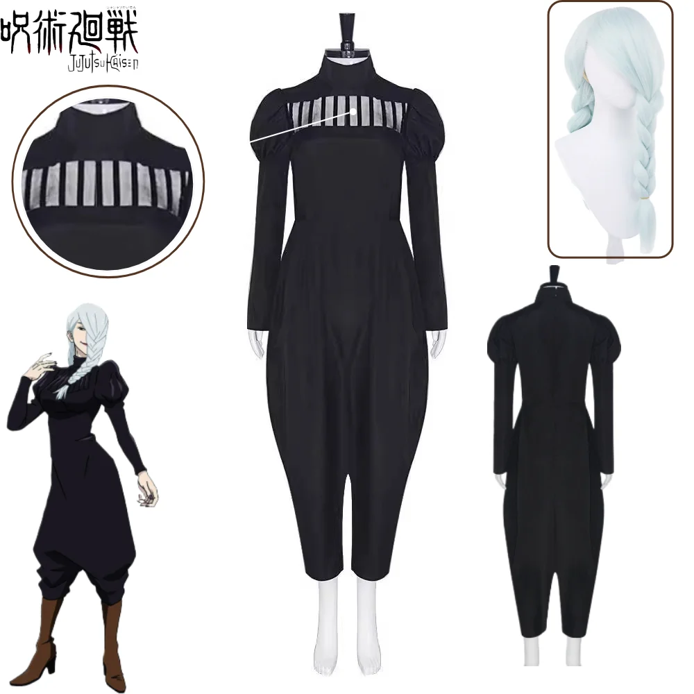 

Jujutsu Kaisen Cosplay Costume Meimei Black Long Sleeved Jumpsuit Sexy Dress Blue Wig Halloween Comic Con Anime for Women Man