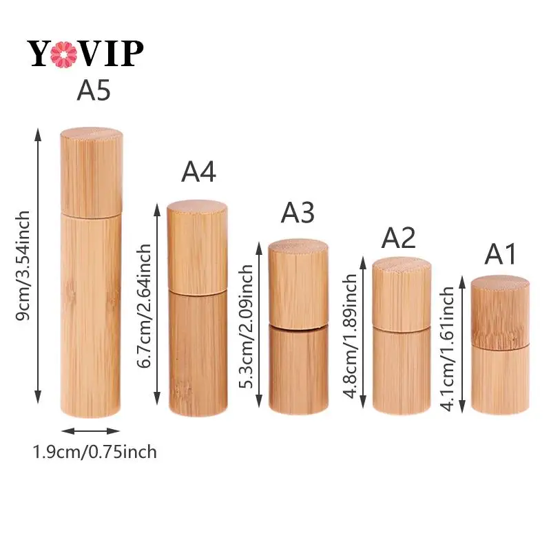 Botella de madera de bambú para aromaterapia, botella de aceite vacía con bola enrollable de acero inoxidable, 1/2/3/5/10ML