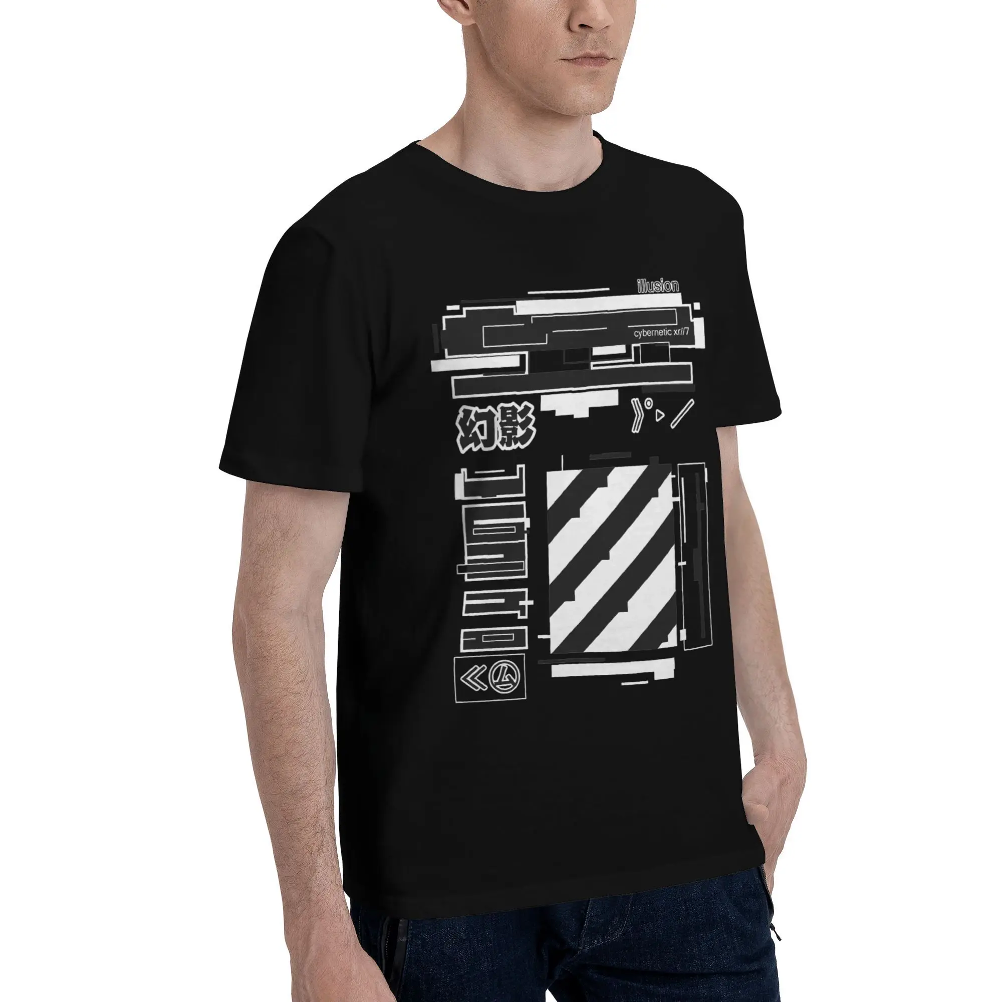 Men's T-Shirt Illusion Techwear Japanese Tokyo Future Tech T Shirts Leisure  Summer Tee Shirt Vintage Casual 100% Cotton Tops