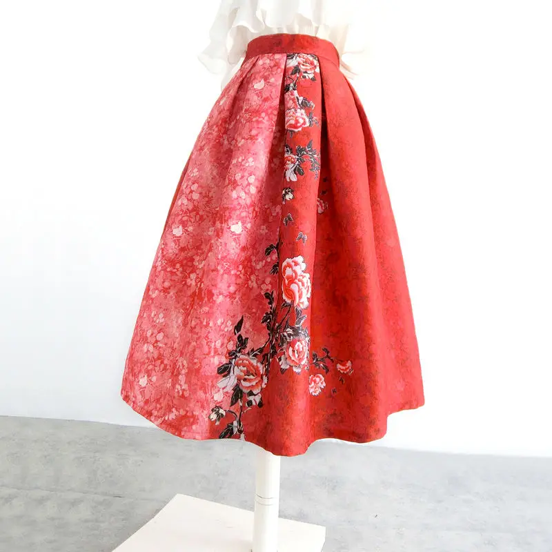 Flower loose half skirt high waist party holiday beach extra long dress  plaid skirt  LOOSE FIT  Regulai Fit  skirt