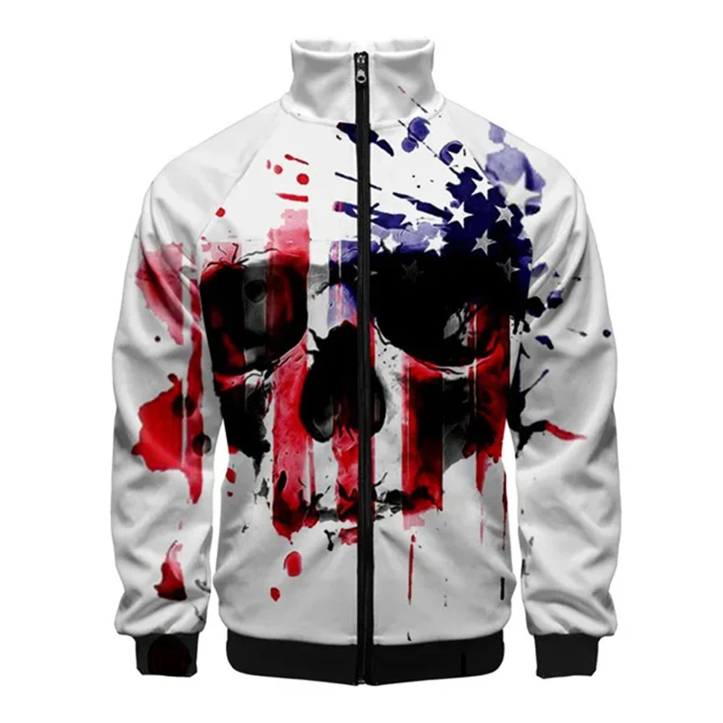 USA Flag American Stars And Stripes 3D Stand Collar Jackets Men Women Zipper Jacket Casual Long Sleeve Jacket Coat Clothes Male