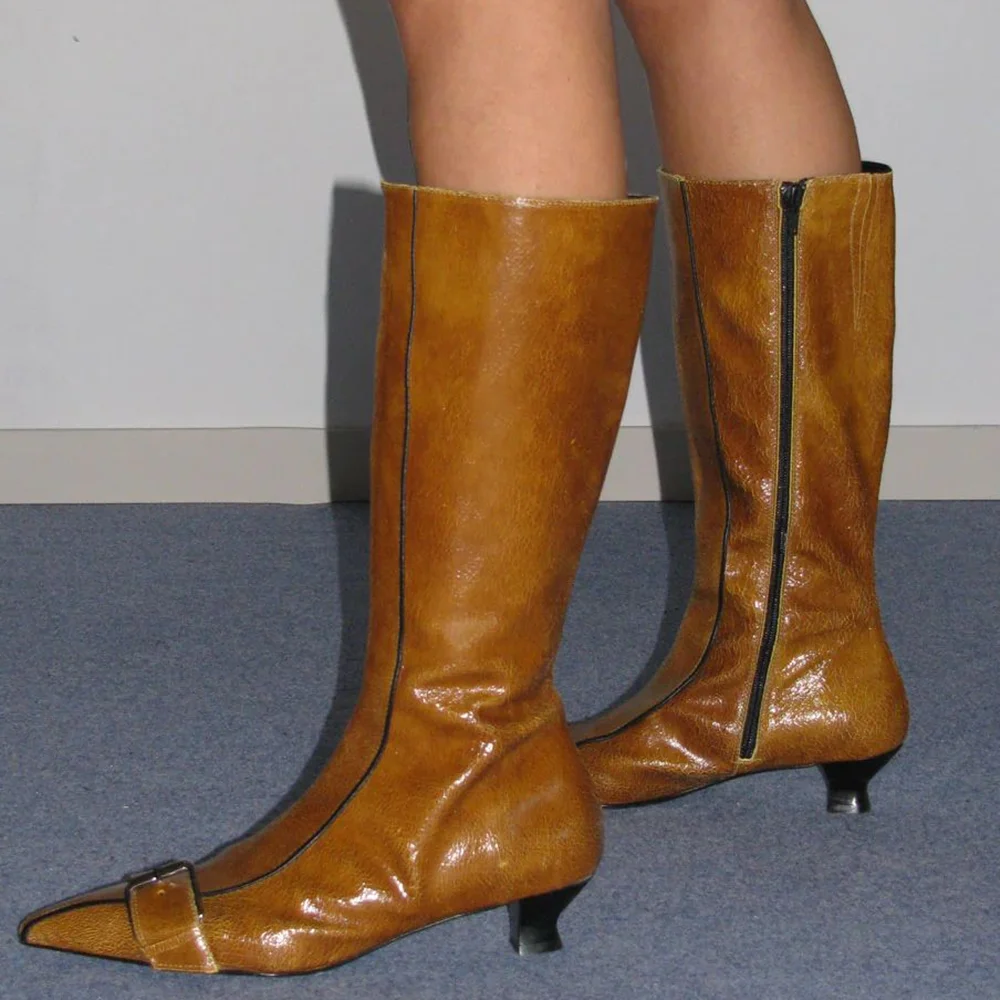 

Сапоги на шпильке с пряжкой и ремнем, сексуальные сапоги до колена из матовой кожи с острым носком, новые поступления, модные женские ботинки