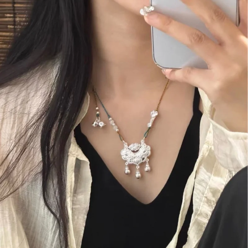 

Ожерелье с подвеской в виде долголетия и замка Koi 999 пробы, серебро Peace