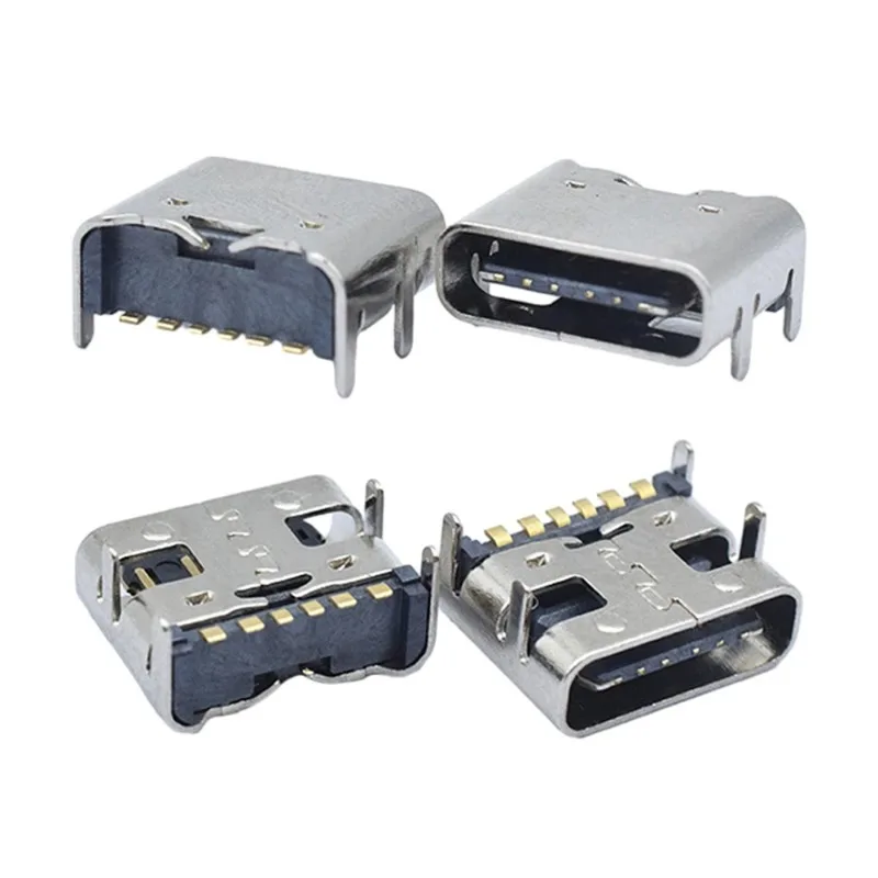 10/5 Piece 6-Pin SMT Receptacle Connector Micro USB Type C 3.1 Female SMD DIP for PCB Design DIY High Current Charging
